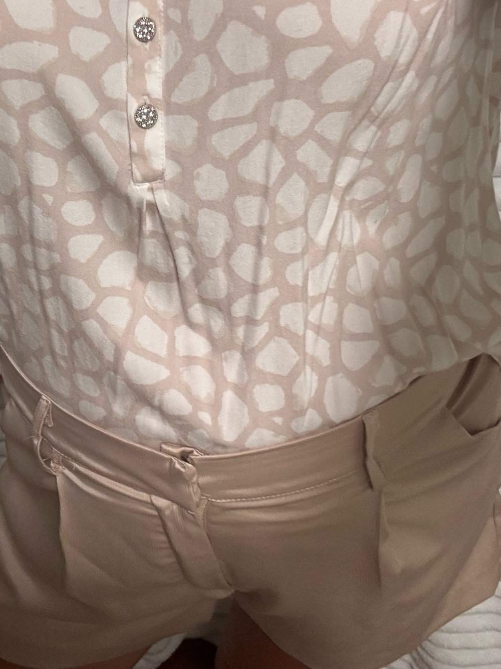 Glam Beige High Waist Seam Detail Shorts